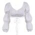 Hollow Puff Sleeve Square Neck Umbilical Strap Top